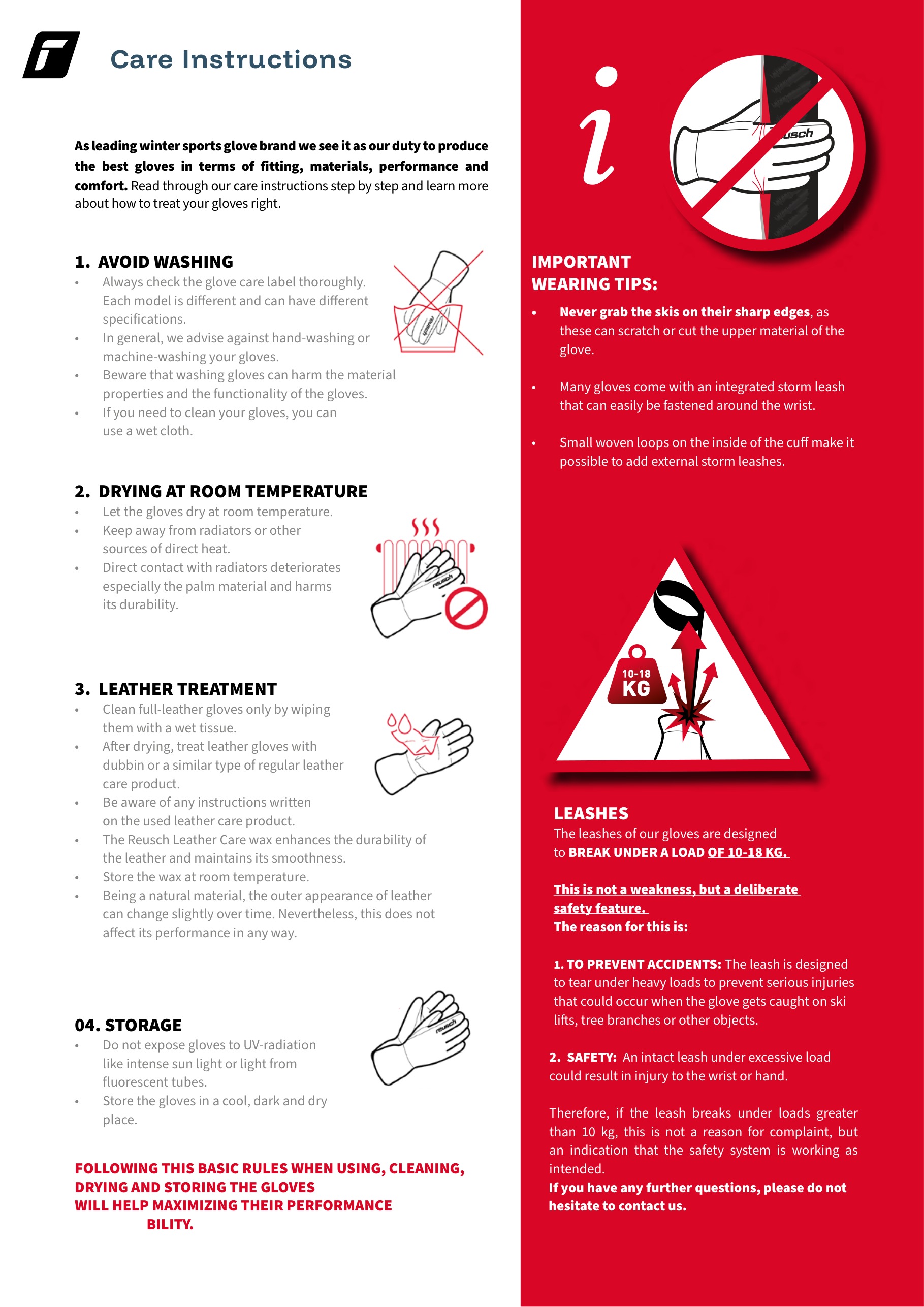 Reusch ski glove care instructions and wearing tips